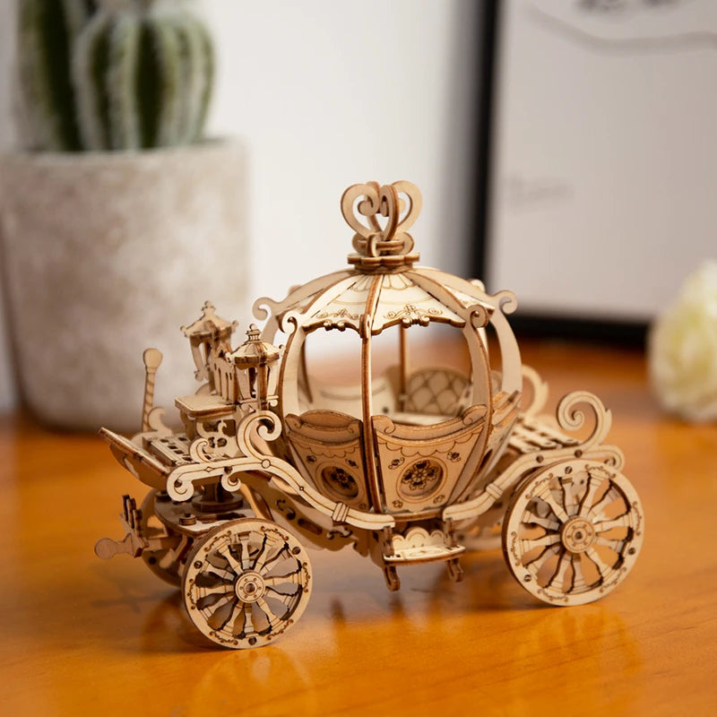 25% Off! Robotime New Arrival DIY 3D Gramophone Box & Pumpkin Cart Wooden Puzzle Kit | Fun Assembly Toy for Children & Adults