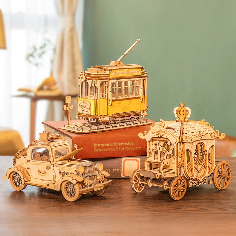 Get 25% Off on DIY 3D Transportation Wooden Model Kits – Vintage Car, Tramcar, and Carriage! Perfect Gift for Kids and Adults!