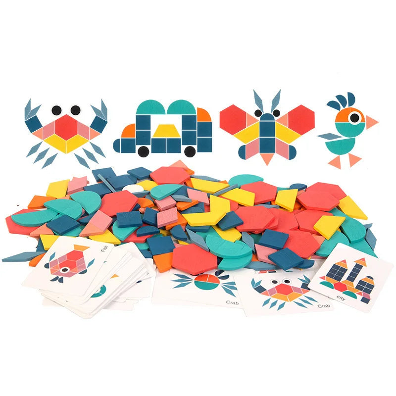 180-Piece Montessori Wooden 3D Geometric Shape Puzzle | Early Education Toy for Kids Aged 3-12