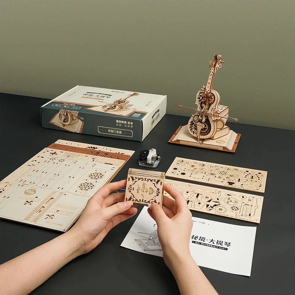 Get Up to 25% Off on 3D Wooden Puzzle Magic Cello Mechanical Music Box – Fun and Creative Toys for Teens and Adults!