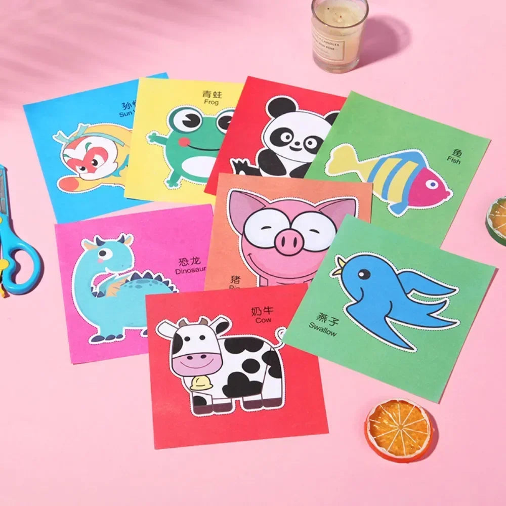 48-Piece Handmade Paper Cut Craft Set – Cartoon-Themed Creativity Kit for Kids