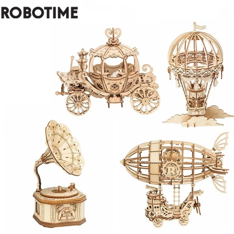 25% Off! Robotime New Arrival DIY 3D Gramophone Box & Pumpkin Cart Wooden Puzzle Kit | Fun Assembly Toy for Children & Adults