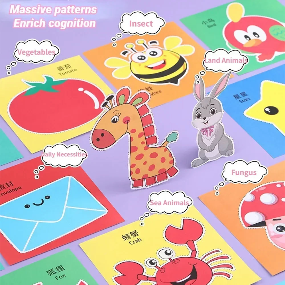 48-Piece Handmade Paper Cut Craft Set – Cartoon-Themed Creativity Kit for Kids