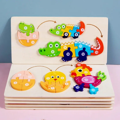 1pc Cartoon Dinosaur 3D Wooden Puzzle – Montessori Educational Toy for Kids