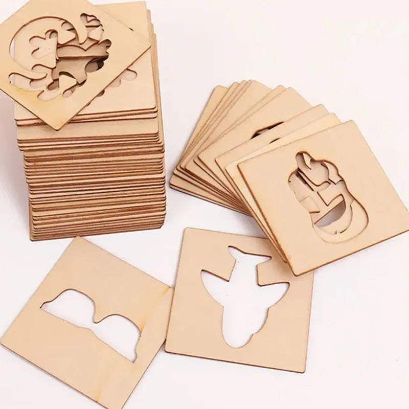 20-Piece Montessori Wooden Drawing Stencils – Educational Craft Toys for Creative Learning