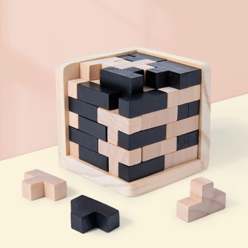 54-Piece Wooden IQ Cube Puzzle | Educational Toy for Kids and Adults | Fun Brain Game for All Ages