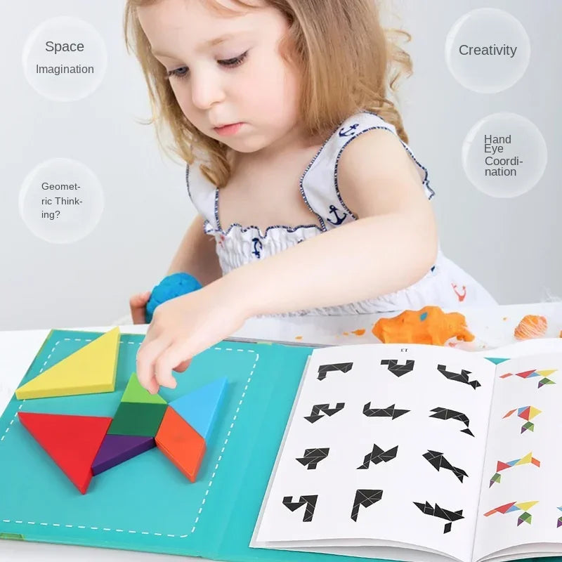 Wooden Magnetic Tangram Puzzle Book – Educational Montessori Toy for Kids