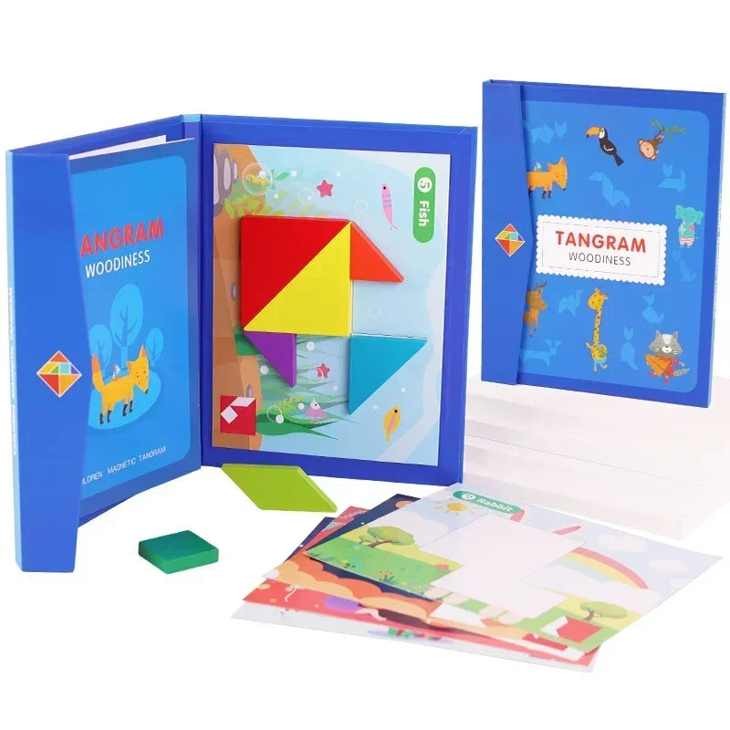 Wooden Magnetic Tangram Puzzle Book – Educational Montessori Toy for Kids