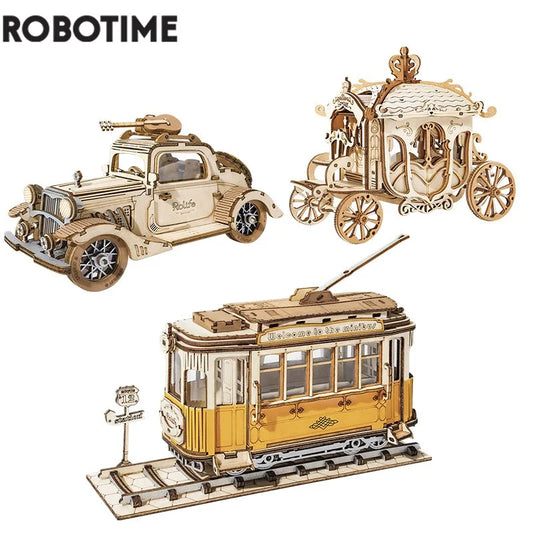 Get 25% Off on DIY 3D Transportation Wooden Model Kits – Vintage Car, Tramcar, and Carriage! Perfect Gift for Kids and Adults!