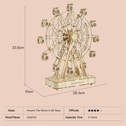 232-Piece Rotatable DIY 3D Ferris Wheel Wooden Model Kit with music– Exclusive Discounts up to 25%!