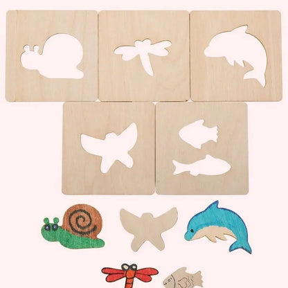 20-Piece Montessori Wooden Drawing Stencils – Educational Craft Toys for Creative Learning