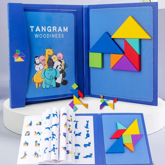 Wooden Magnetic Tangram Puzzle Book – Educational Montessori Toy for Kids