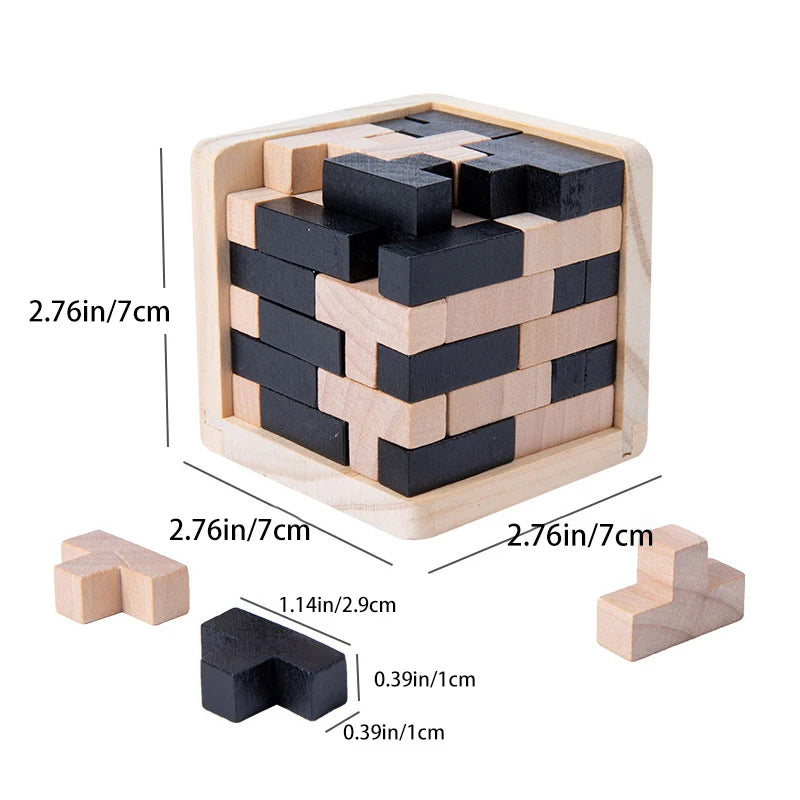 54-Piece Wooden IQ Cube Puzzle | Educational Toy for Kids and Adults | Fun Brain Game for All Ages