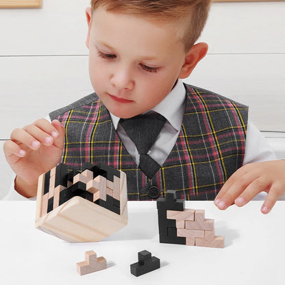 54-Piece Wooden IQ Cube Puzzle | Educational Toy for Kids and Adults | Fun Brain Game for All Ages