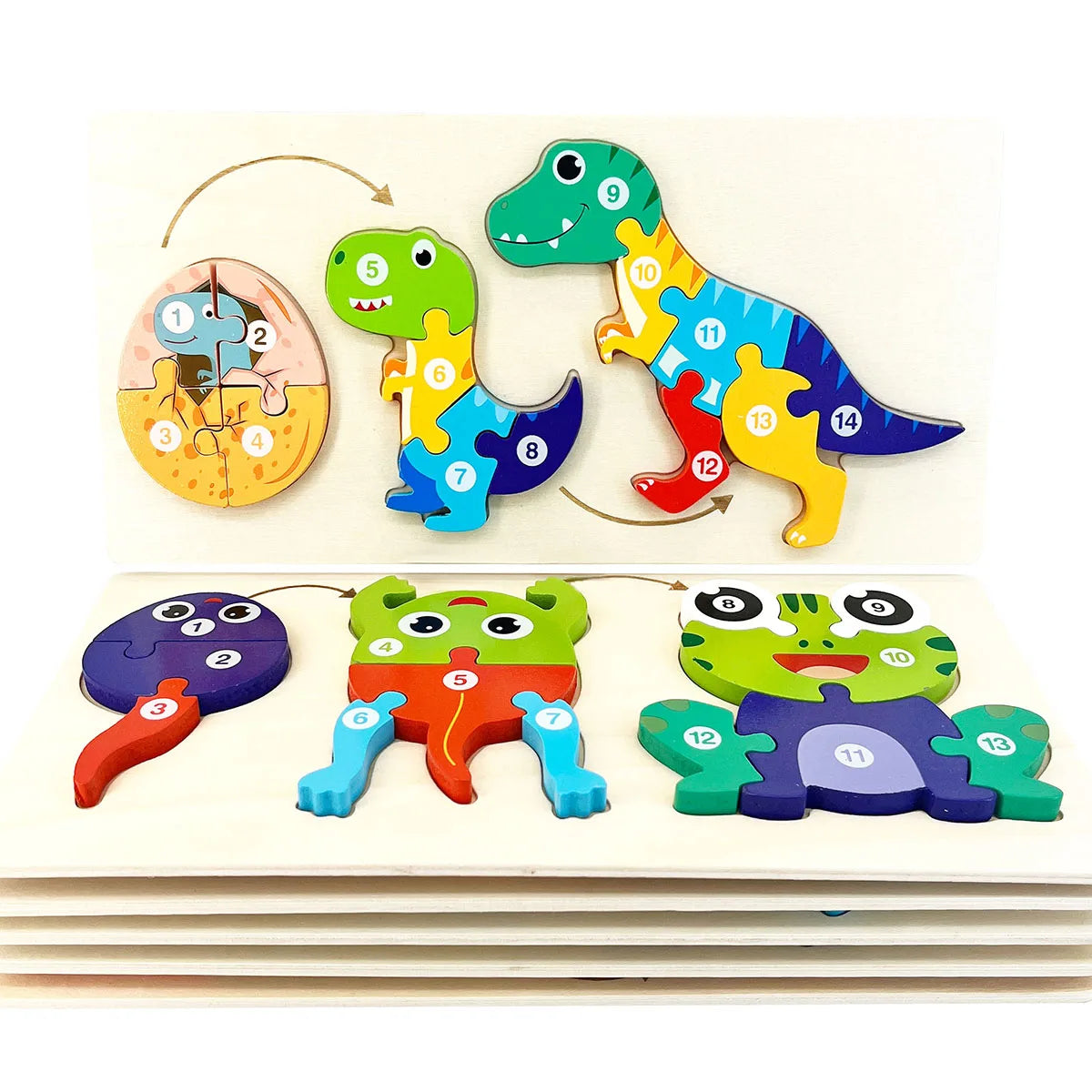 1pc Cartoon Dinosaur 3D Wooden Puzzle – Montessori Educational Toy for Kids