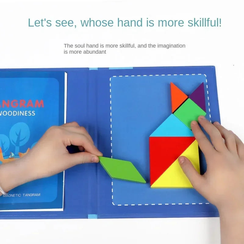 Wooden Magnetic Tangram Puzzle Book – Educational Montessori Toy for Kids