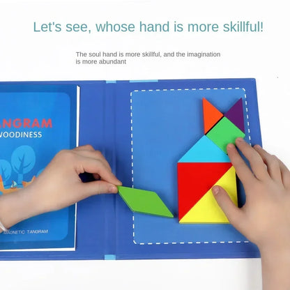 Wooden Magnetic Tangram Puzzle Book – Educational Montessori Toy for Kids