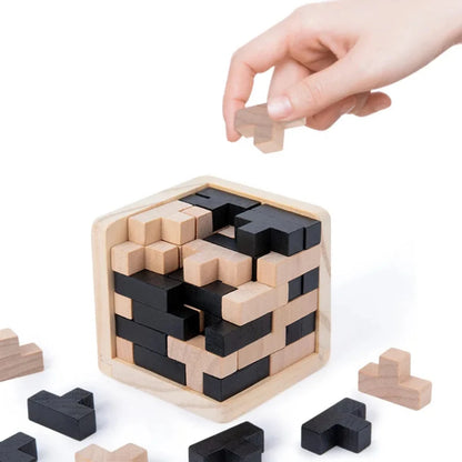 54-Piece Wooden IQ Cube Puzzle | Educational Toy for Kids and Adults | Fun Brain Game for All Ages